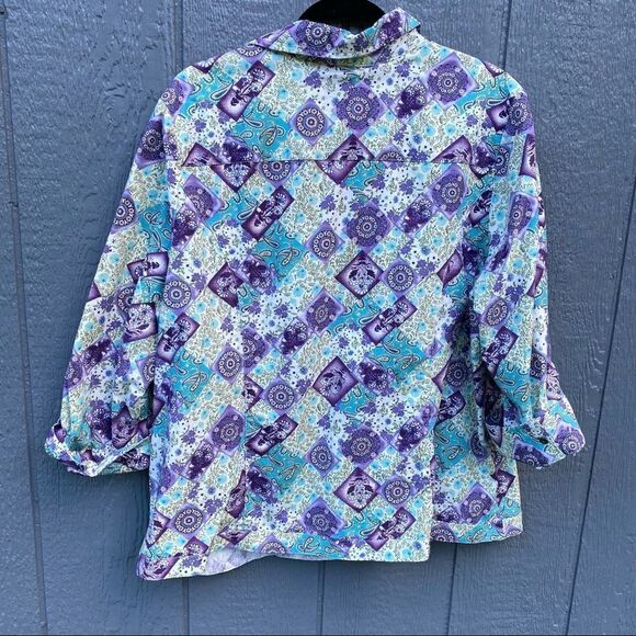 CJ Banks Purple Olive Turquoise Floral Paisley Snap Front Jacket 2X - Picture 8 of 8